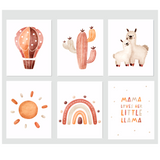 Llama Baby and Mama Nursery Wall Art Decor, Set of 6 Prints 8X10’’(unframed)