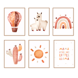 Llama Baby and Mama Nursery Wall Art Decor, Set of 6 Prints 8X10’’(unframed)